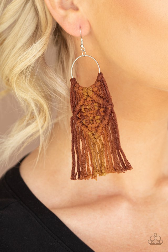 Macrame Rainbow Brown Earring